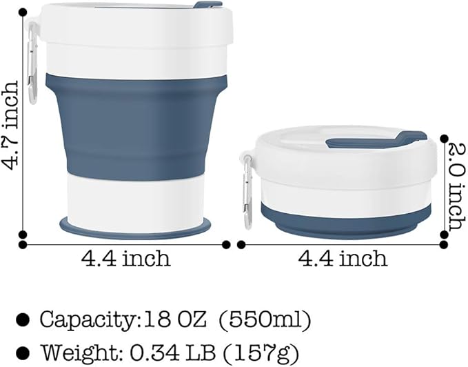 Silicone Collapsible Cup, Travel Coffee Cups, Foldable Camping Cup with Lid, 18 oz