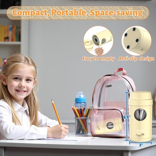 AFMAT Electric Pencil Sharpener, Auto in & Out, Fully Automatic Pencil Sharpener for Colored Pencils, Rechargeable Hands-Free Sharpeners for φ7-8mm Pencils, Good for Classroom/Home PSX8(Off White)