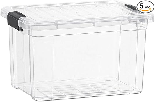 Superio Clear Storage Boxes with Lids, 49 Quart Plastic Container Bins for Organizing, Stackable Crates, BPA Free, Non Toxic, Odor Free, Organizers for Home, Office and Dorm, 5 Pack