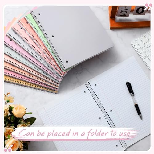 Teling 12 Pcs 1 Subject Spiral Notebook for Work College Ruled 8 x 10 1/2 Inch Spiral Journal Notebook 3 Hole Punched Paper Tear Line 70 Sheets Office School Study Supplies (Fresh Color)