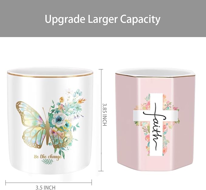 Cute Pen Holder for Desk, Ceramic Durable Pencil Cup, Simple&Modern Style Makeup Organizer, Multifunctional Office Supplies for Home, Kids and School, Butterfly Pattern
