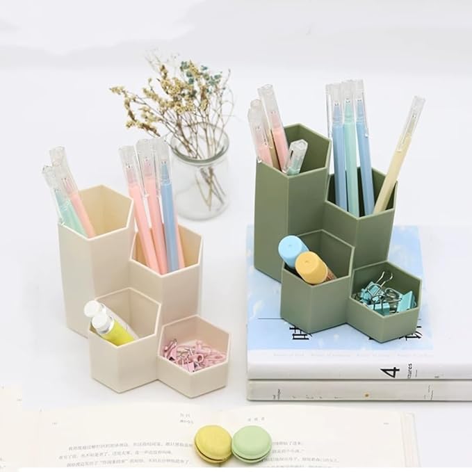 Pencil Organizer Pen Holder for Desk Pens Cup Small Desk Organizer Cute Pen Holder for Office,School and Home (White, L-Shape)