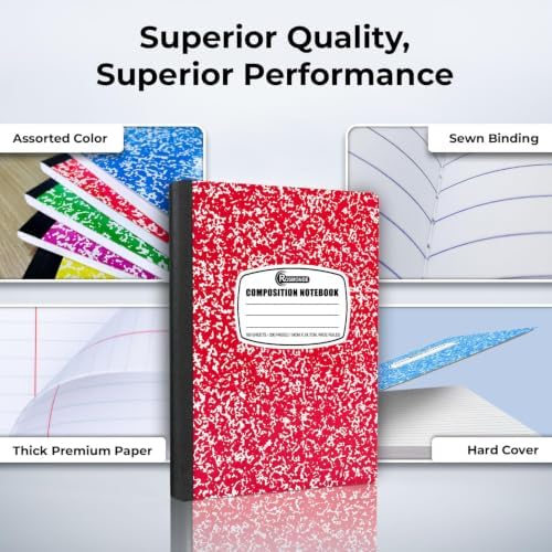 Rosmonde 100 Pack Bulk Composition Notebooks, Wide Ruled, Assorted Colors