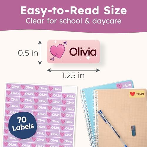 Personalized Name Labels for Kids (70 Labels) - Durable & Waterproof Custom Name Stickers for Clothing Tags, School Supplies, Camp & Daycare - Forever (1.2”x0.5”)
