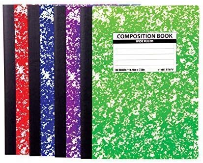 Mintra Office Composition Books - Sturdy Flexible Cover (4 Pack, Assorted Marble Comp - Wide Ruled)