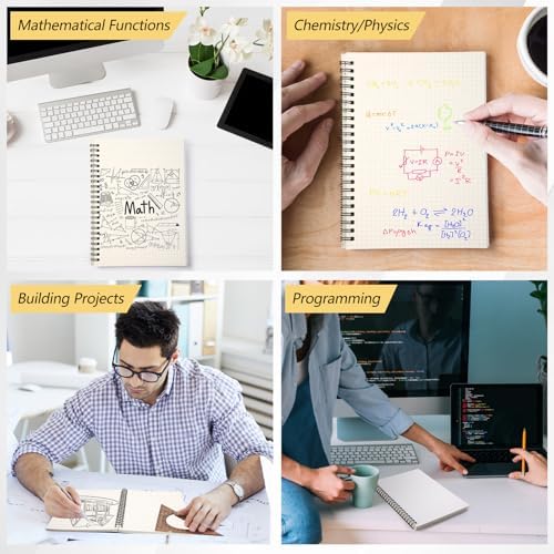 Dunzoom 12 Pack Graph Paper Spiral Notepad A5 & A4 Grid Notebooks Steno Pad Memo Notebook, 160 Pages for Writing Sketching Office, Transparent Plastic Hardcover (Grid Paper,A5)