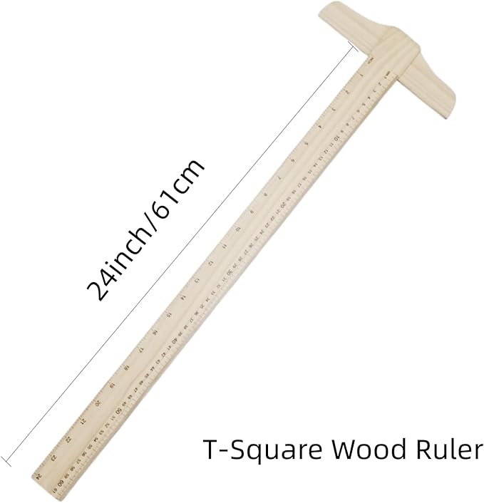 2 Pcs 24 Inches Wood T-Square, Wooden Ruler for Art Framing, Drafting, Home, Office Ruler, School Supplies, 2 Scale