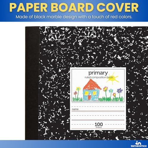 1InTheOffice Primary Composition Notebook, 7 1/2" x 9 3/4", Unruled/Primary Ruled, 100 Sheets (6 Pack)