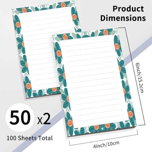 2 Pack Lined Sticky Notes 4x6 in, Cute Self-Stick Notepads with Lines, Large Memo Pads Strong Adhesive for Office, Home Cute Flower Sunflower