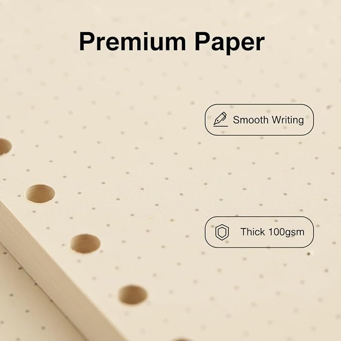 A5 Dot Grid Refill Paper, 6-Hole, 2-Pack 160 Sheets No Bleed