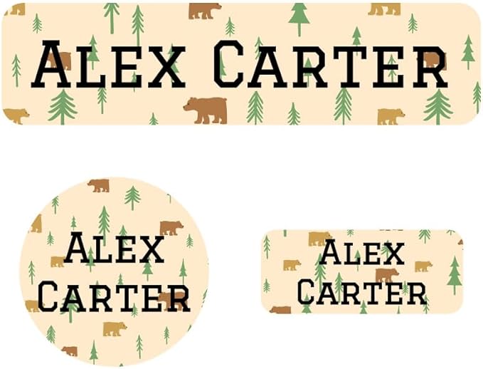 Name Bubbles - Kids Custom Name Labels for Daycare, School, Camp (102 Labels) - Personalized Waterproof Name Stickers for Clothes Tags, Lunch Boxes, Water Bottles, & School Supplies (Bear)