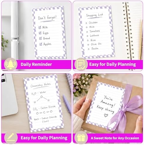 Lined Sticky Notes 4x6 in, 2 Pack Large Cute Notepads with Lines Self-Stick Note Pad, Funny Memo Pads Strong Adhesive for Office, Home Blue Curve Plaid