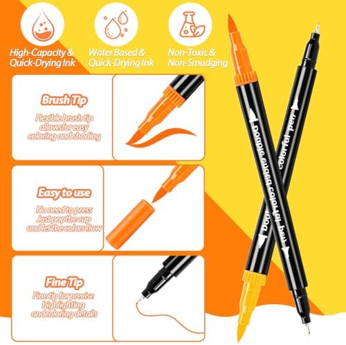 Coloring Markers, Dual Fine Tip And Brush Tip Markers Pens for Adult Coloring Book, 36 Colors Dual Marker Water-Based, Art Drawing Supplies Marker s Kit for Calligraphy, Illustrations, DIY Crafts