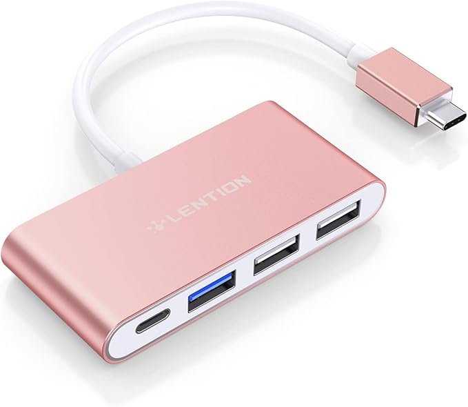 LENTION USB C Hub 4-in-1 with 100W PD, Type-C Multiport Adapter for 2016-2026 MacBook Pro/Air(M1-M5), iPad, Surface, ChromeBook, Aluminum Travel Hub for iPhone 15-17 (C13, Rose Gold)