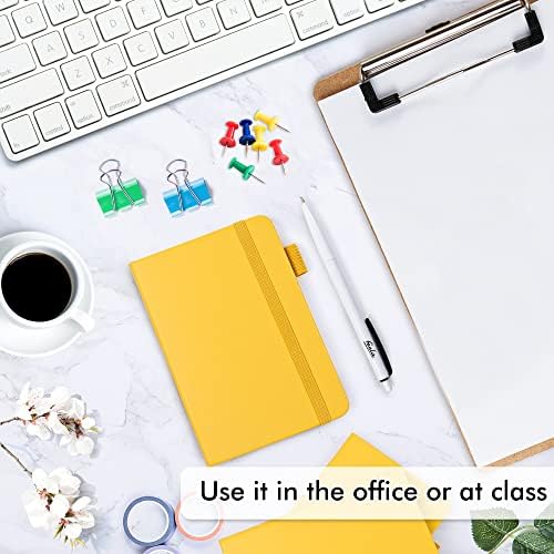 feela 3 Pack Pocket Notebook Journals with 3 Black Pens, A6 Mini Cute Small Journal Notebook Bulk Hardcover College Ruled Notepad with Pen Holder for Office School Supplies, 3.5”x 5.5”, Yellow