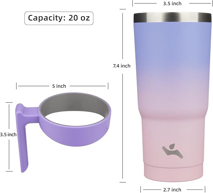 Konokyo 20 oz Tumbler with Handle and 2 Straw 2 Lid, Insulated Water Bottle Stainless Steel Vacuum Cup Reusable Travel Mug,Pastel Sunset