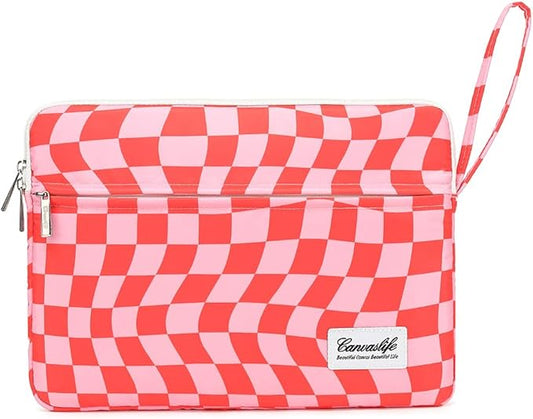 Canvaslife Laptop Sleeve Case Cover with Pocket for MacBook Pro 14 inch and 14 inch-14.4 inch HP, Lenovo, Dell, ASUS, Acer Notebook Computer (New Pink Checker)