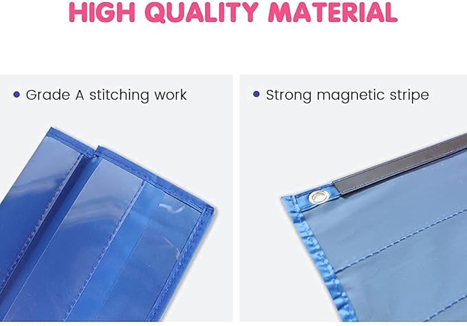 Auchq Magnetic Pocket Chart,Standard Pocket Chart with 7+1 Pockets,14 Double-Sided Dry-Eraser Cards for Daily Schedule,Class Demonstrations,Classroom Office Home Activities (Blue)