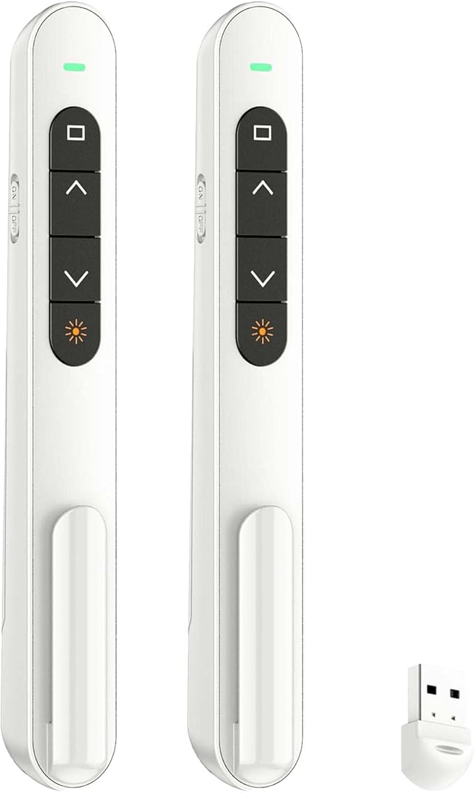QUI 2 Pack Presentation Clicker, Hyperlink Volume Control Wireless Presenter, RF 2.4GHz USB Presentation Remote Control,PowerPoint Clicker Slide Advancer for Computer, Laptop, Mac (USB, White)