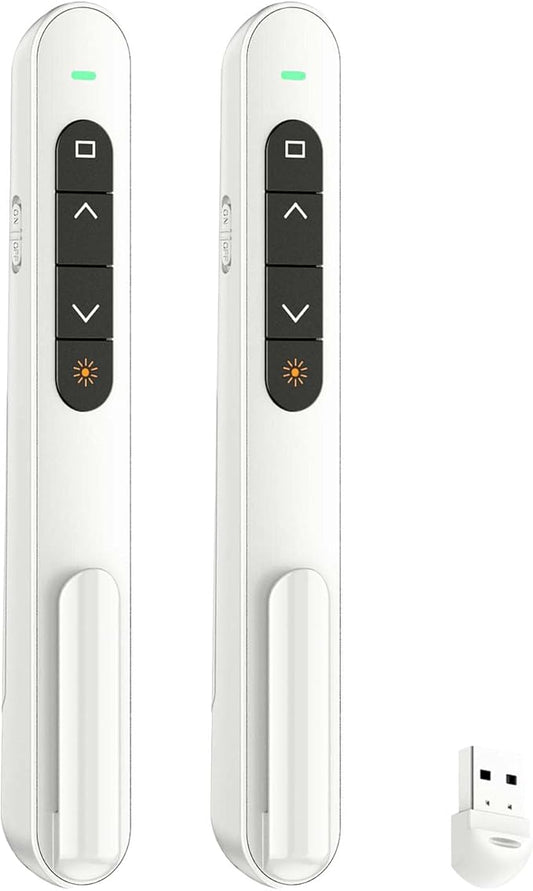 QUI 2 Pack Presentation Clicker, Hyperlink Volume Control Wireless Presenter, RF 2.4GHz USB Presentation Remote Control,PowerPoint Clicker Slide Advancer for Computer, Laptop, Mac (USB, White)