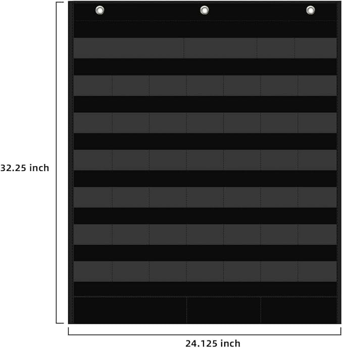 REGELETO Large Boho Calendar Pocket Chart with 96 Cards for Classroom, Size:32.25 x 24.125 inch Black Monthly Calendar and Weather Pocket Chart for Student Learning for Home or School.