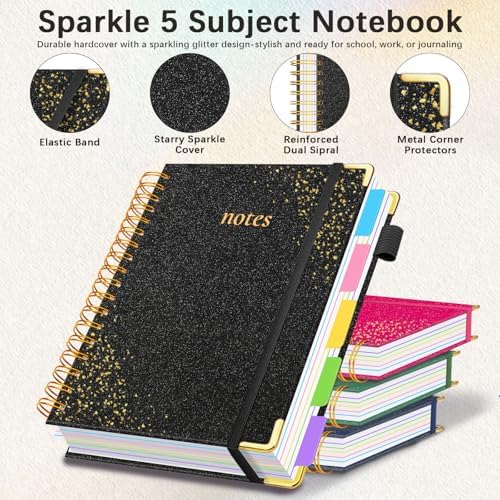 Hardcover Spiral Notebook with Tabs & Dividers, 8"x10" 5 Subject