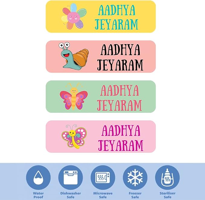 Custom Waterproof Dishwasher Safe Kid Name Labels for Daycare(128 Pack), Camp, School Supply, Baby Bottles, Lunch Boxes and Cups, Travel. Cute Personalized Design Name Stickers (Pattern 2)