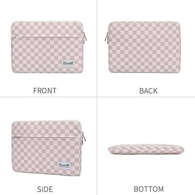 Canvaslife Neutral Checker Pattern Laptop Sleeve 15 Inch 15.6 Inch Waterproof Shockproof Laptop Bag Case with Front Pocket