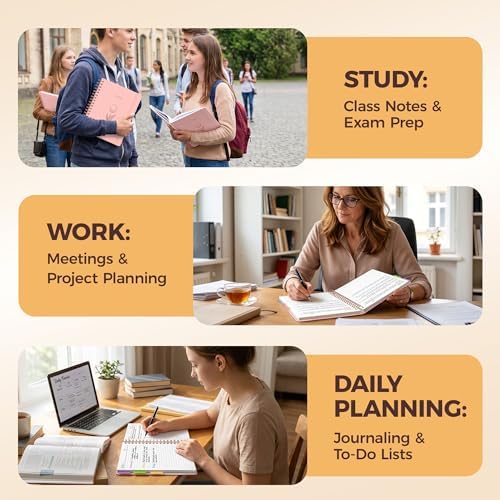 Hardcover Spiral Notebook Journal for Women & Men, Cute 5 Subject Notebook College Ruled for School & Work, Pink Journaling Notebooks with Removable Dividers Tabs, 8" x 10", 300 Pages, Tulip