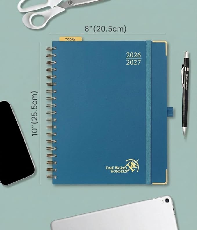 POPRUN 2026-2027 Monthly Planner, 18 Month Calendar (July 2026-Dec 2027), 7.5" x 9.5" B5 Spiral Hardcover Organizer with Dotted Note Pages, Professional Appointment Book for Business Office, Students & Teachers - Night Sky Navy Blue