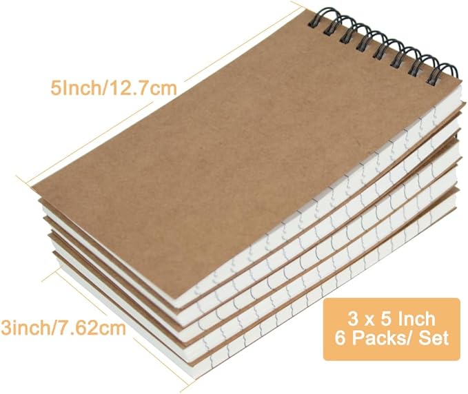 wavamawa Pocket Notebooks, 3x5 Small Notepads, Mini Top Spiral Notebook, Little Size, Lined College Ruled Paper, Tiny Memo Pads for Home, Office, Work, School, Meeting, or Travel,6 Pack