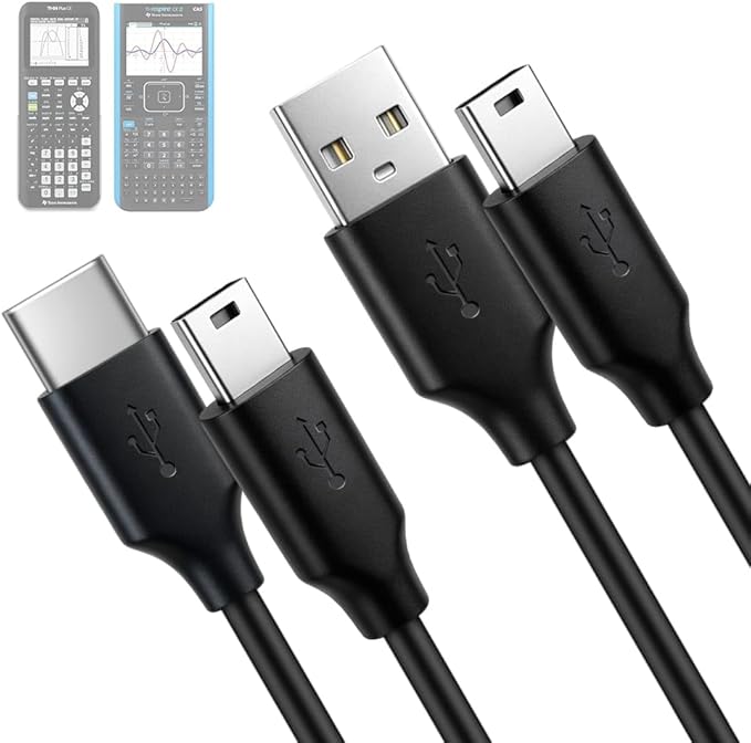 2 Pack USB & USB C Charger for TI 84 Plus CE, Data Cable for Texas Instruments Calculators TI-84 Plus CE/C Silver, TI 89 Titanium, TI Nspire CX/TI Nspire CX CAS -5ft