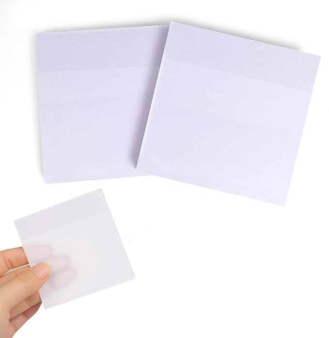Transparent Sticky Notes 3"x3", 100 Sheets, Frosted Self-Stick-Notes, Clear See Through, Waterproof, Easy to Post for Office, Home, Notebook, Meeting, Reusable (Purple-Classic Pack