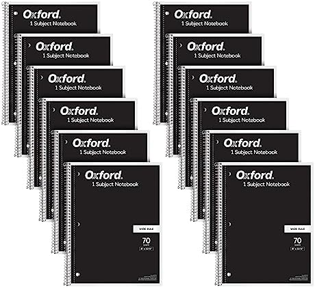 Oxford Spiral Notebook Bulk 12 Pack, 1 Subject, College Ruled, Black