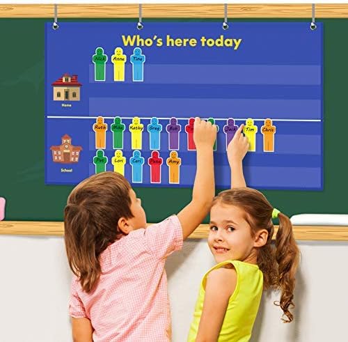 Attendance Pocket Chart for Classroom, Helping Hands Pocket Chart with 36 Cards, Ages 5+