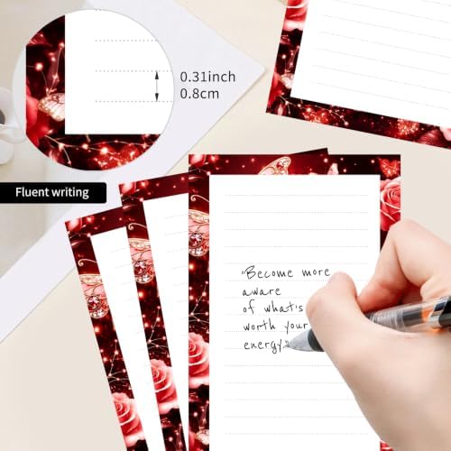 2 Pack Lined Sticky Notes 4x6 in, Cute Self-Stick Notepads with Lines, Large Memo Pads Strong Adhesive for Office, Home Red Luxury Butterfly