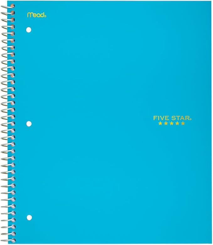 Five Star Spiral Notebook, 1 Subject, College Ruled Paper, 100 Sheets, 11" x 8-1/2", Color Selected For You, 1 Count (06044)