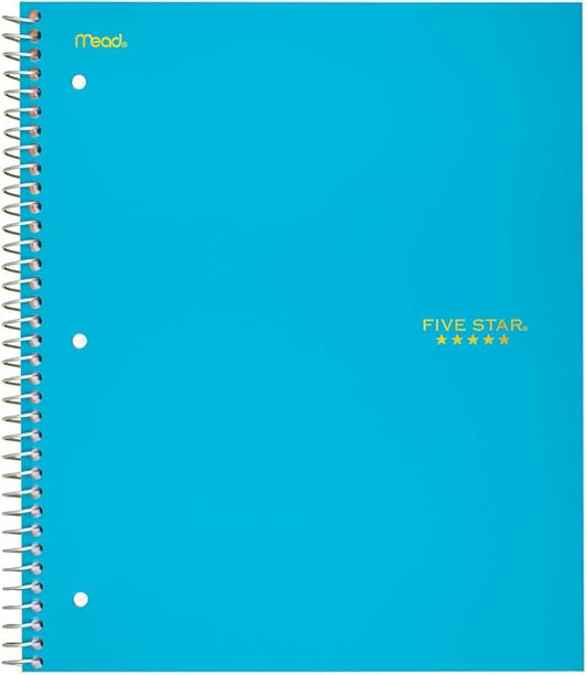Five Star Spiral Notebook, 1 Subject, College Ruled Paper, 100 Sheets, 11" x 8-1/2", Color Selected For You, 1 Count (06044)