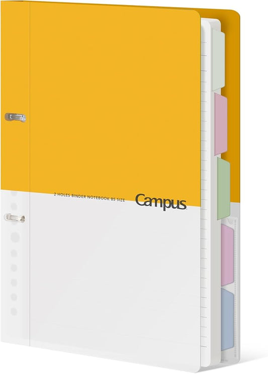 KOKUYO 5 Subject Spiral Notebook Journal, Campus 110 Sheets B5 Refillable Notebook with Dividers Tabs, 6mm Dot Lined Binder Notebook for Work School Note Taking. 9" x 10.5", Yellow