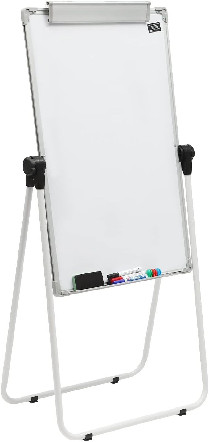 Standing Whiteboard, 36'' x 24'' Double Sided Portable Magnetic White Board with Stand, Height Adjustable White Board Easel for Classroom, Home & Office