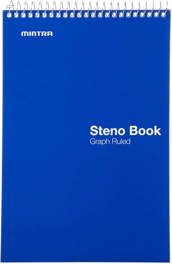 Mintra Office Steno Books Set - Top-Spiral Bound, Graph Ruled, 70 White Sheets, Poly Primary Color Covered Notebooks for Office, Professional, School & Work, Note-taking, Writing Pads, 6"x9", 4 Pack