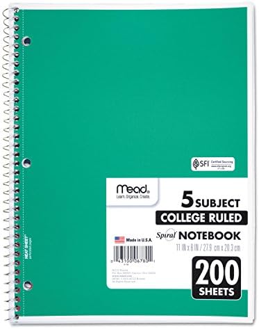 Mead Spiral Notebook, College Ruled Paper, 11" x 8", 200 Sheets, Assorted Colors, 1 Count (06780)