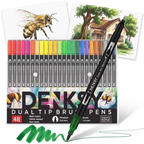 48 Watercolor Markers Set | Water Color Pens with Brush & Fineliner, Water-Based Art Markers | Dual Tip Markers for Adult Coloring, Lettering, Calligraphy, Sketching, Journaling & Illustration