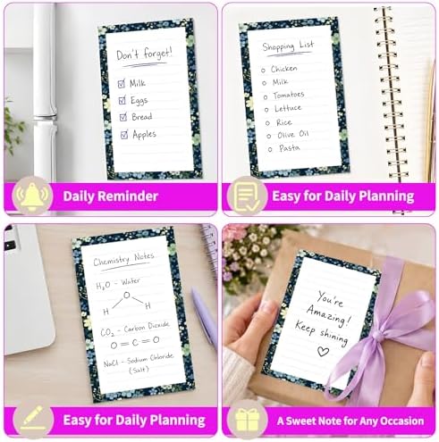 Lined Sticky Notes 4x6 in, 2 Pack Large Cute Notepads with Lines Self-Stick Note Pad, Funny Memo Pads Strong Adhesive for Office, Home Colorful Boho Flowers