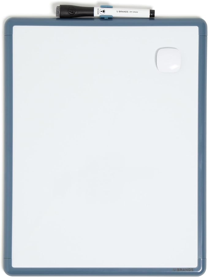 U Brands 11" x 14" Magnetic Dry Erase Whiteboard for Wall, Contempo Dry Erase Board with Blue Modern Frame, Includes Dry Erase Marker with Eraser & Magnet (7083U00-01)