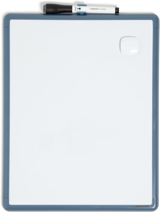 U Brands 11" x 14" Magnetic Dry Erase Whiteboard for Wall, Contempo Dry Erase Board with Blue Modern Frame, Includes Dry Erase Marker with Eraser & Magnet (7083U00-01)