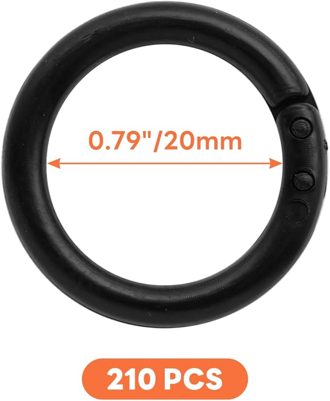 210 Pcs 3/4 Inch Plastic Binder Rings, Loose Leaf Binder Book Rings, Black Index Card Rings Binder Clip Rings for Flash Cards, Key Rings, Index Cards, Paper (20mm)