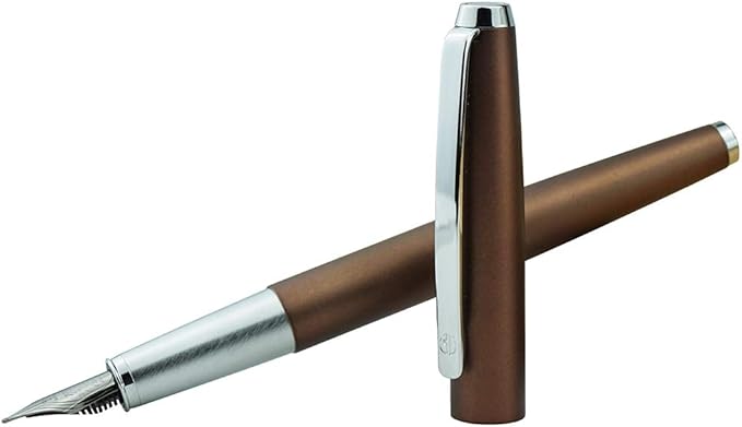 HongDian 525 Brown Metal Fountain Pen, Extra Fine Nib Classic Pen Includes Metal Pen Case and Refillable Converter