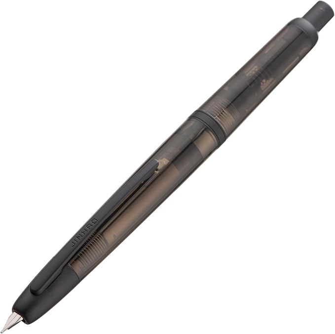 Jinhao 20 Press Fountain Pen, Transparent Black Retractable Medium Nib with Ink Converter Set (Black Clip)