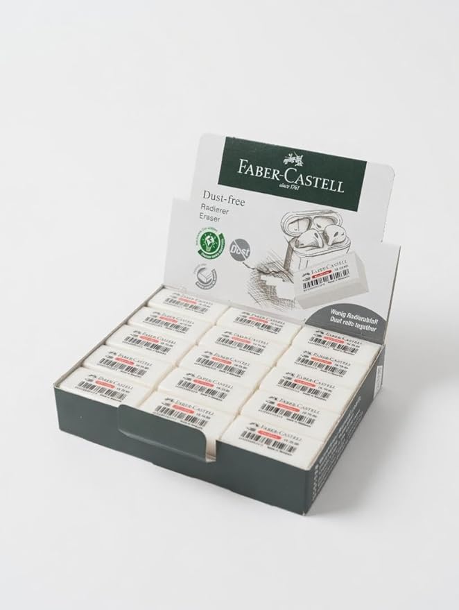 Faber-Castell Excellent Dust Free Extra Soft Clean White Pencil Eraser Bulk Pack Suitable for Drawing Art Office & School Use [Box of 30] (4 x 1.9 x 1.2cm)